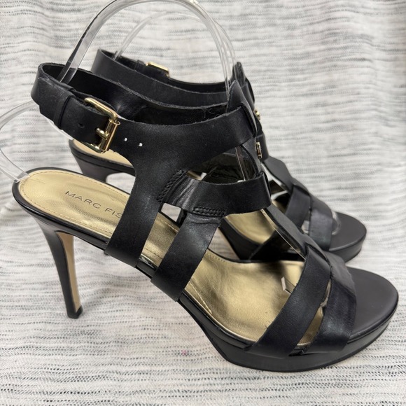 Marc Fisher Shoes - Marc Fisher Black Leather Vachella Sandal Size 8 Strappy Stiletto Ankle Strap